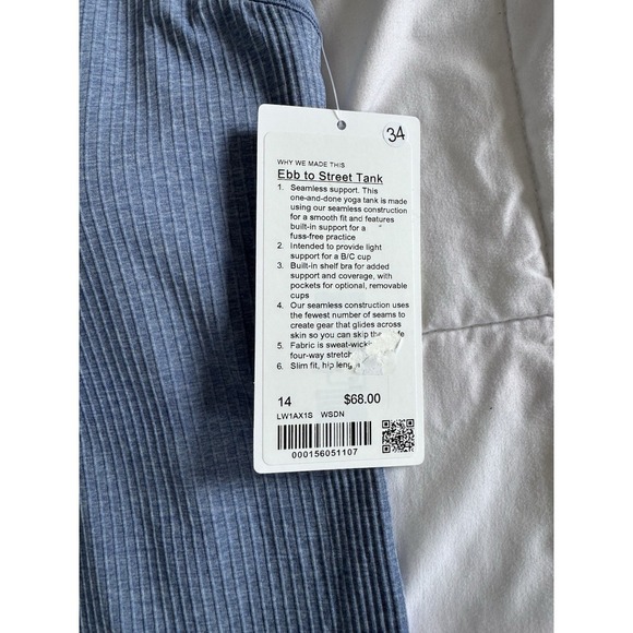 New Lululemon Ebb to Street Tank Top Size 14 W/Bra Hip Length Washed Denim Blue - Picture 3 of 11